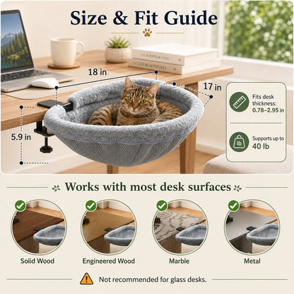 Ortekor Desk-Mounted Cat Bed for Home Offices - Space-Saving Clamp-On Cat Hammock