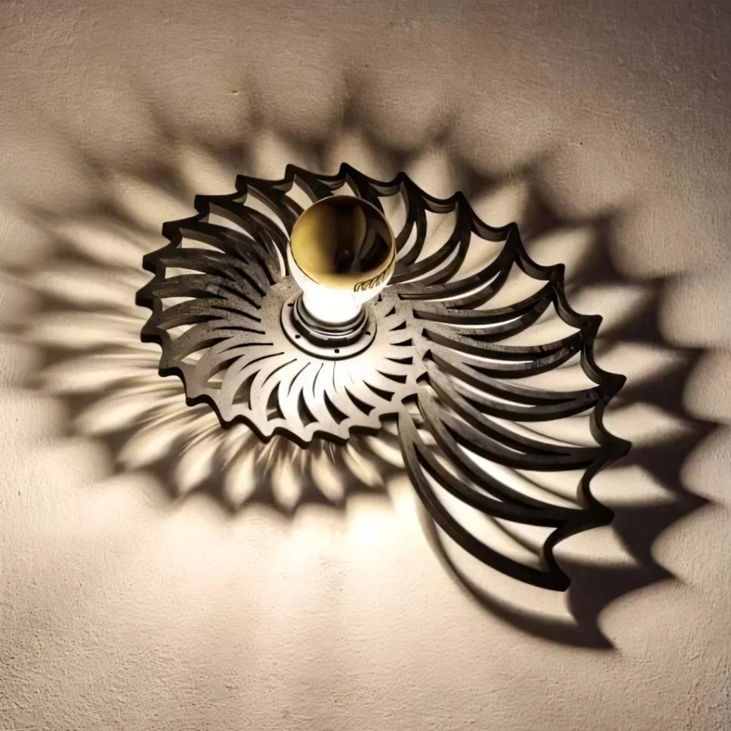 Spiral Shell Accent Sconce with LED – Handcrafted Ceramic & Wood Fixture in Gold or Black for Entryways, Bedrooms & Hallways