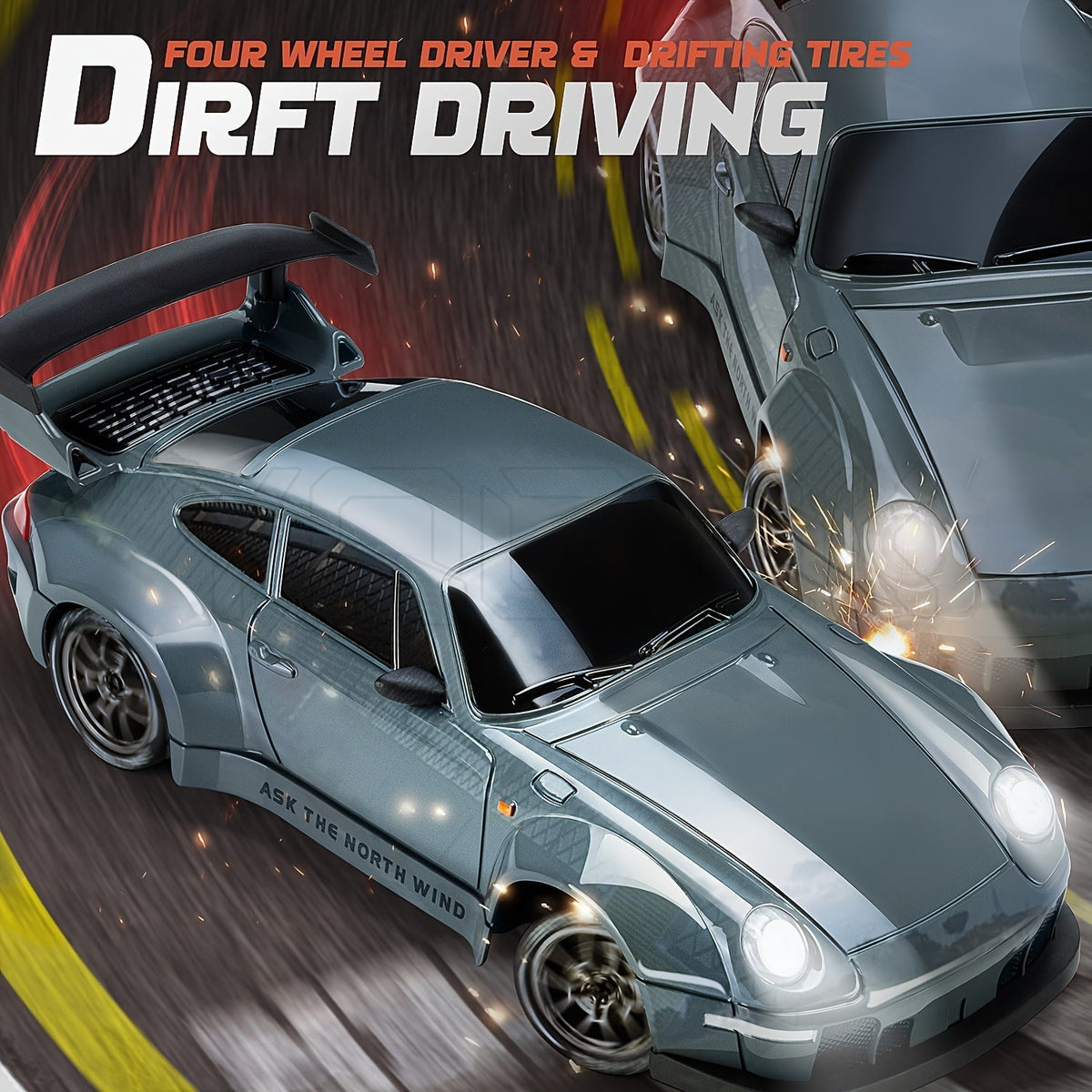 4WD Remote Control Racing Car with Light-Up Wheels – Gray 1:24 Scale Rechargeable Drift Vehicle for Kids & Hobbyists