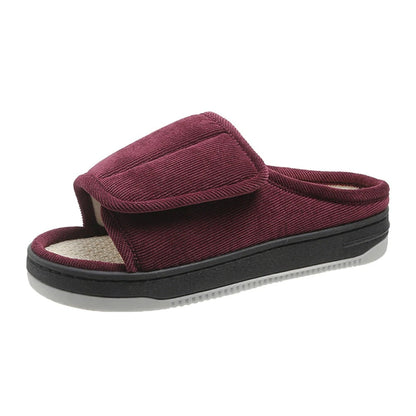 Adjustable Open-Toe Slippers for Edema & Neuropathy Relief, Extra-Wide Cushioned Footbed, Velcro Closure for Swelling, Supportive Rubber