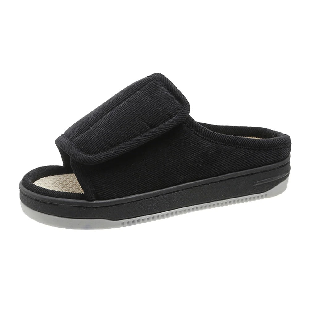 Adjustable Open-Toe Slippers for Edema & Neuropathy Relief, Extra-Wide Cushioned Footbed, Velcro Closure for Swelling, Supportive Rubber