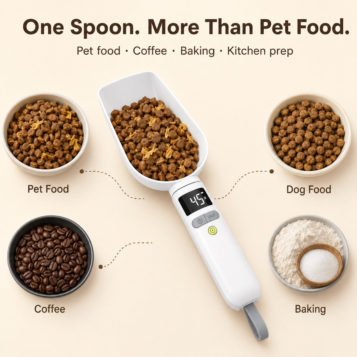 Ortekor Digital Pet Food Measuring Spoon - Precision Portion Control for Cats & Dogs | Coffee, Baking & Kitchen Prep