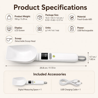 Ortekor Digital Pet Food Measuring Spoon - Precision Portion Control for Cats & Dogs | Coffee, Baking & Kitchen Prep