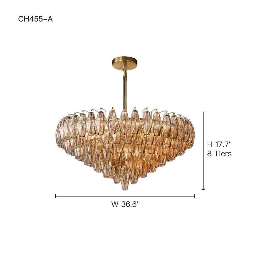 Multi-Tier Crystal Glass Fixture 37-Inch Round Statement Piece for Formal Dining Foyers Entryways Contemporary Homes Adjustable Height Layer