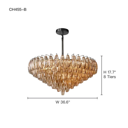 Multi-Tier Crystal Glass Fixture 37-Inch Round Statement Piece for Formal Dining Foyers Entryways Contemporary Homes Adjustable Height Layer