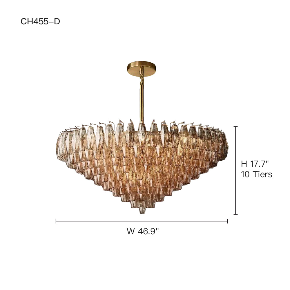Cascading Glass Chandelier 37-Inch Multi-Level Fixture with Adjustable Height for Dining Room Entryway Living Room Modern Tiered Ceiling Lig