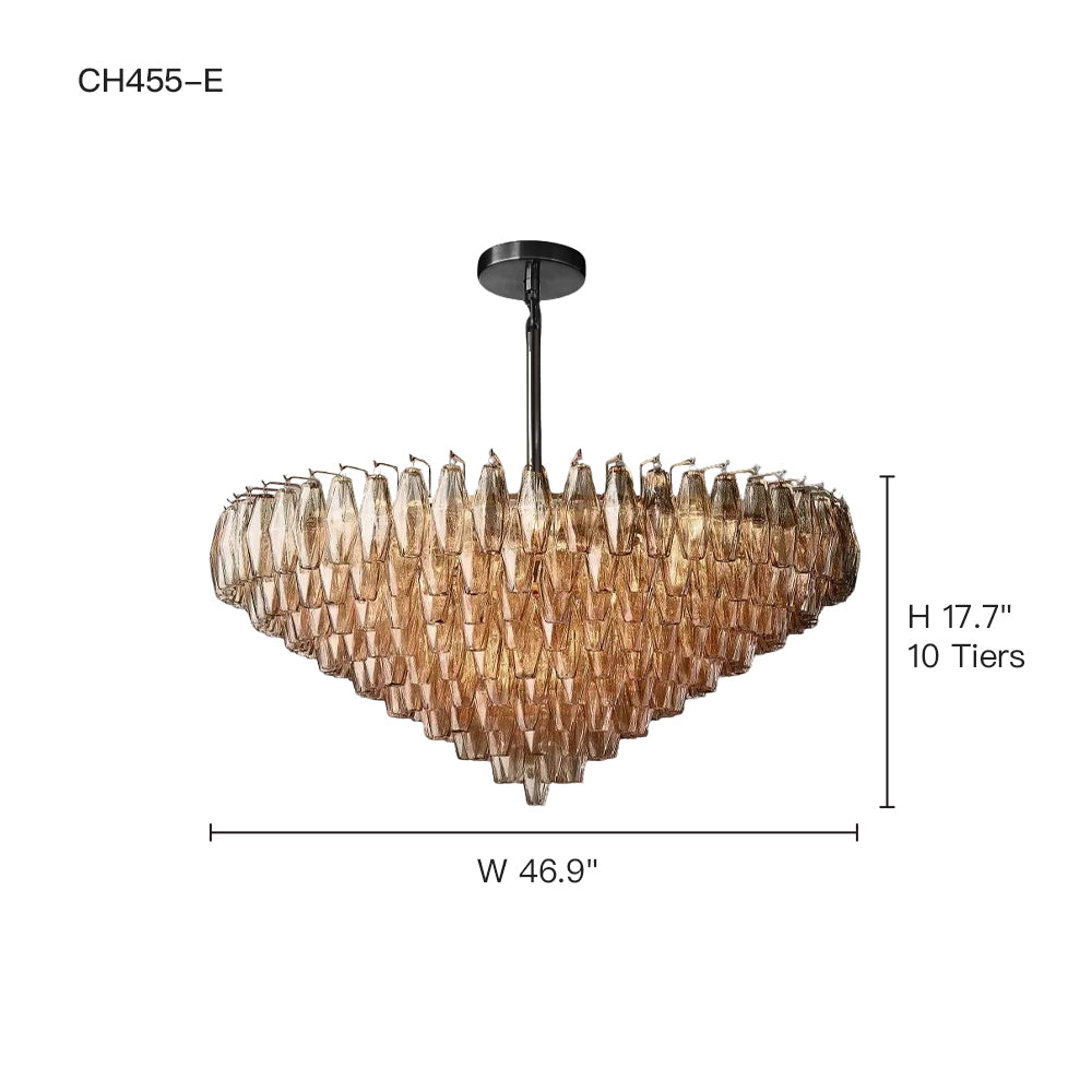 Multi-Tier Crystal Glass Fixture 37-Inch Round Statement Piece for Formal Dining Foyers Entryways Contemporary Homes Adjustable Height Layer