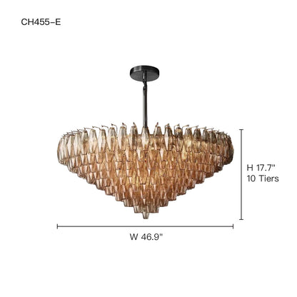 Multi-Tier Crystal Glass Fixture 37-Inch Round Statement Piece for Formal Dining Foyers Entryways Contemporary Homes Adjustable Height Layer