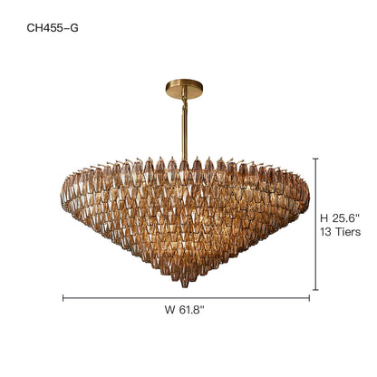 Multi-Tier Crystal Glass Fixture 37-Inch Round Statement Piece for Formal Dining Foyers Entryways Contemporary Homes Adjustable Height Layer