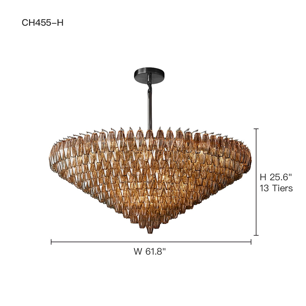 Cascading Glass Chandelier 37-Inch Multi-Level Fixture with Adjustable Height for Dining Room Entryway Living Room Modern Tiered Ceiling Lig