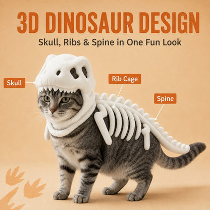 Ortekor Plush Dinosaur Skeleton Pet Costume for Cats & Dogs - Face-Open Halloween Outfit for Parties & Photos