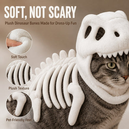 Ortekor Plush Dinosaur Skeleton Pet Costume for Cats & Dogs - Face-Open Halloween Outfit for Parties & Photos