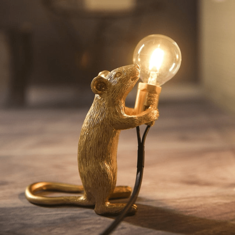 Lampe de bureau fantaisie en forme de souris avec éclairage LED – Objet décoratif en résine pour tables, étagères et tables de chevet
