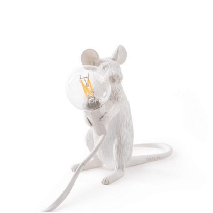 Lampe de bureau fantaisie en forme de souris avec éclairage LED – Objet décoratif en résine pour tables, étagères et tables de chevet