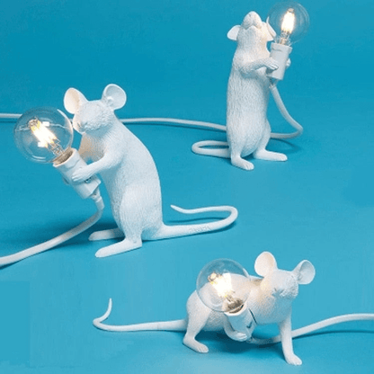 Lampe de bureau fantaisie en forme de souris avec éclairage LED – Objet décoratif en résine pour tables, étagères et tables de chevet