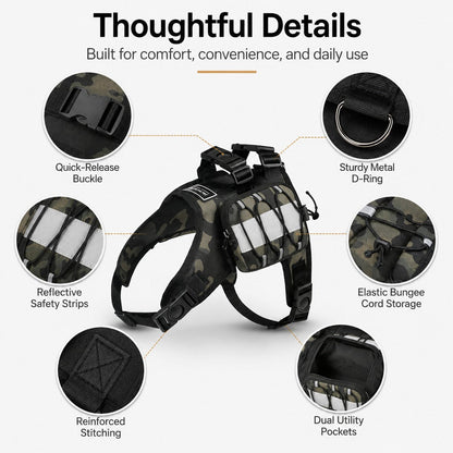 Ortekor Dog Backpack Harness for Hiking & Daily Walks - Reflective Saddle Bag Vest for Carrying Water, Treats & Essentials