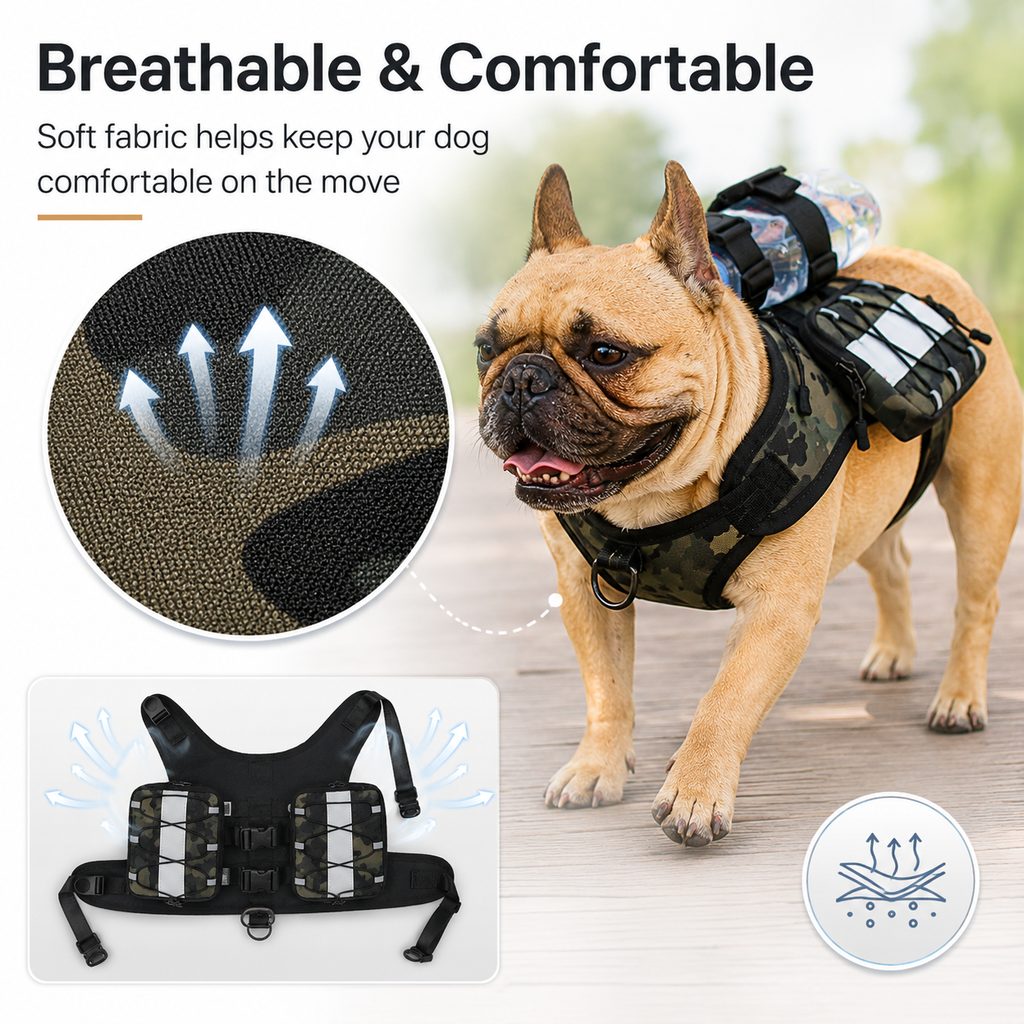 Ortekor Dog Backpack Harness for Hiking & Daily Walks - Reflective Saddle Bag Vest for Carrying Water, Treats & Essentials