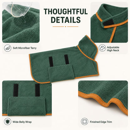 Ortekor Quick-Dry Microfiber Dog Bathrobe – Absorbent Drying Coat for Baths, Rain & Swimming to Help Reduce Wet-Dog Mess