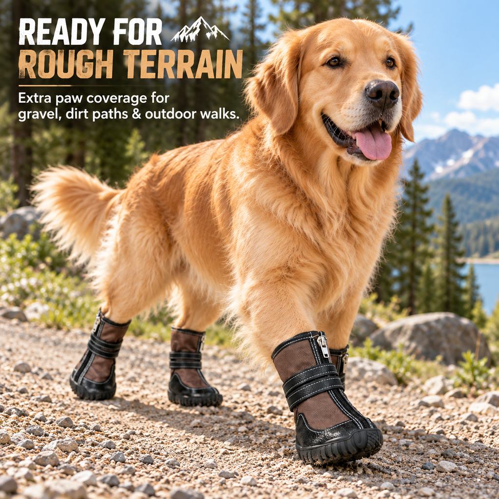 Ortekor High-Top Dog Boots for Hot Pavement & Rough Terrain - Secure Dual-Strap Fit & Traction Sole for Medium & Large Dogs, Set of 4