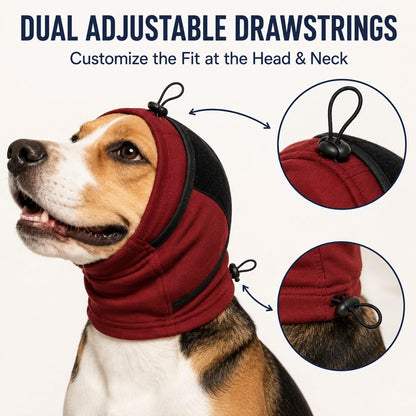 Ortekor Adjustable Dog Calming Hoodie Ear Wrap for Fireworks, Thunderstorms & Grooming - Helps Soften Sudden Sounds with a Secure Fit