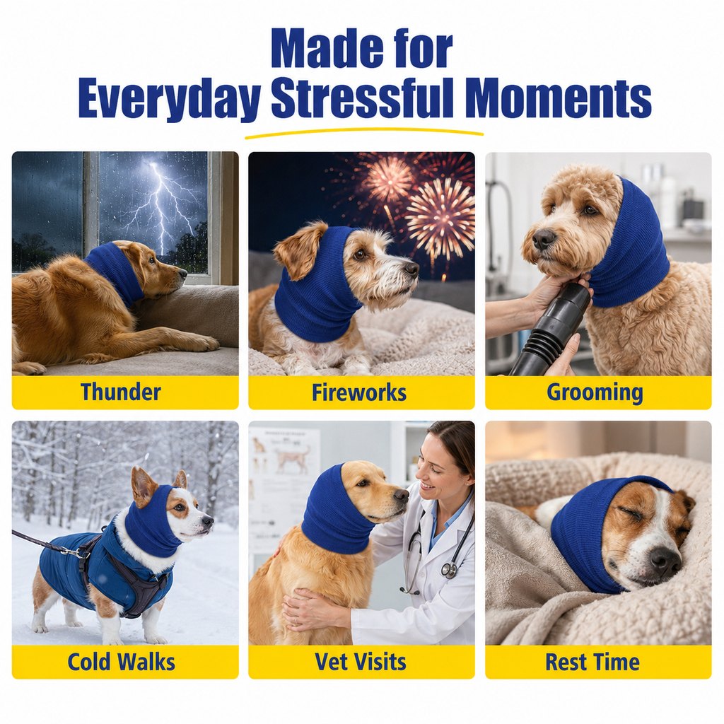Ortekor Dog Calming Head Wrap for Thunder, Fireworks & Cold Walks - Soft Ear Coverage for Stressful Moments