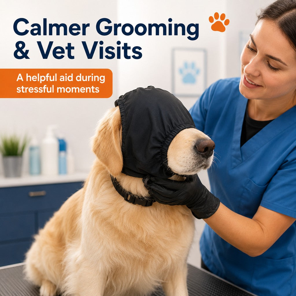 Ortekor Dog Calming Mask for Car Rides, Grooming & Vet Visits - Adjustable Visual Comfort Hood