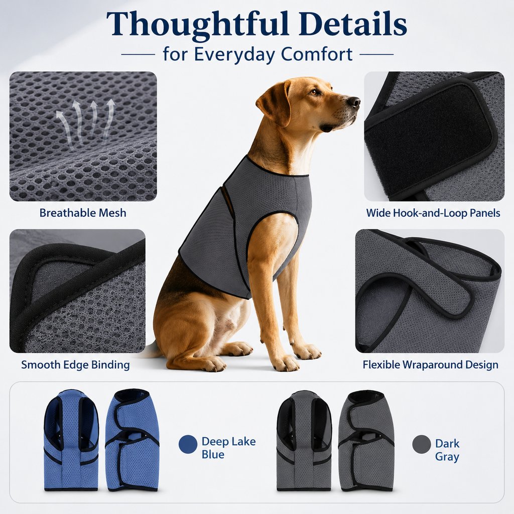 Ortekor Dog Calming Wrap Vest for Thunderstorms, Fireworks & Travel - Breathable Adjustable Comfort Shirt for Stressful Moments