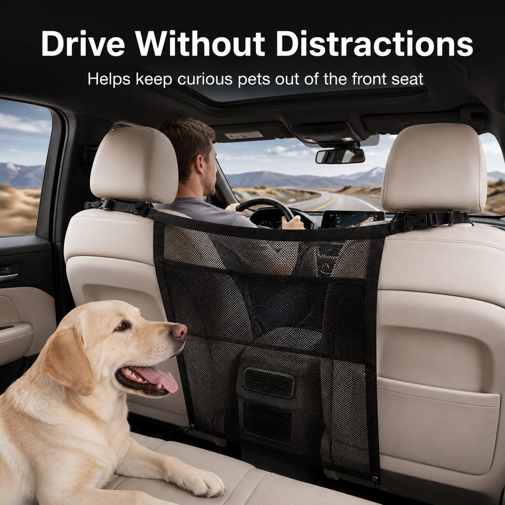 Ortekor Dog Car Barrier Mesh for Road Trips - Keep Pets in the Back Seat & Help Reduce Driver Distractions