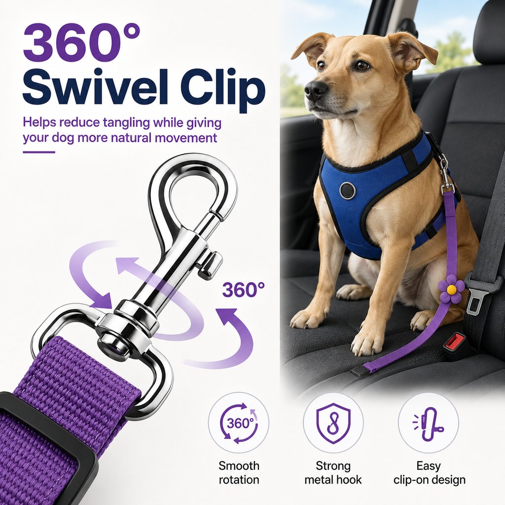 Ortekor Adjustable Dog Car Seat Belt for Back Seat Travel - Helps Keep Pets Secure & Reduce Driver Distraction
