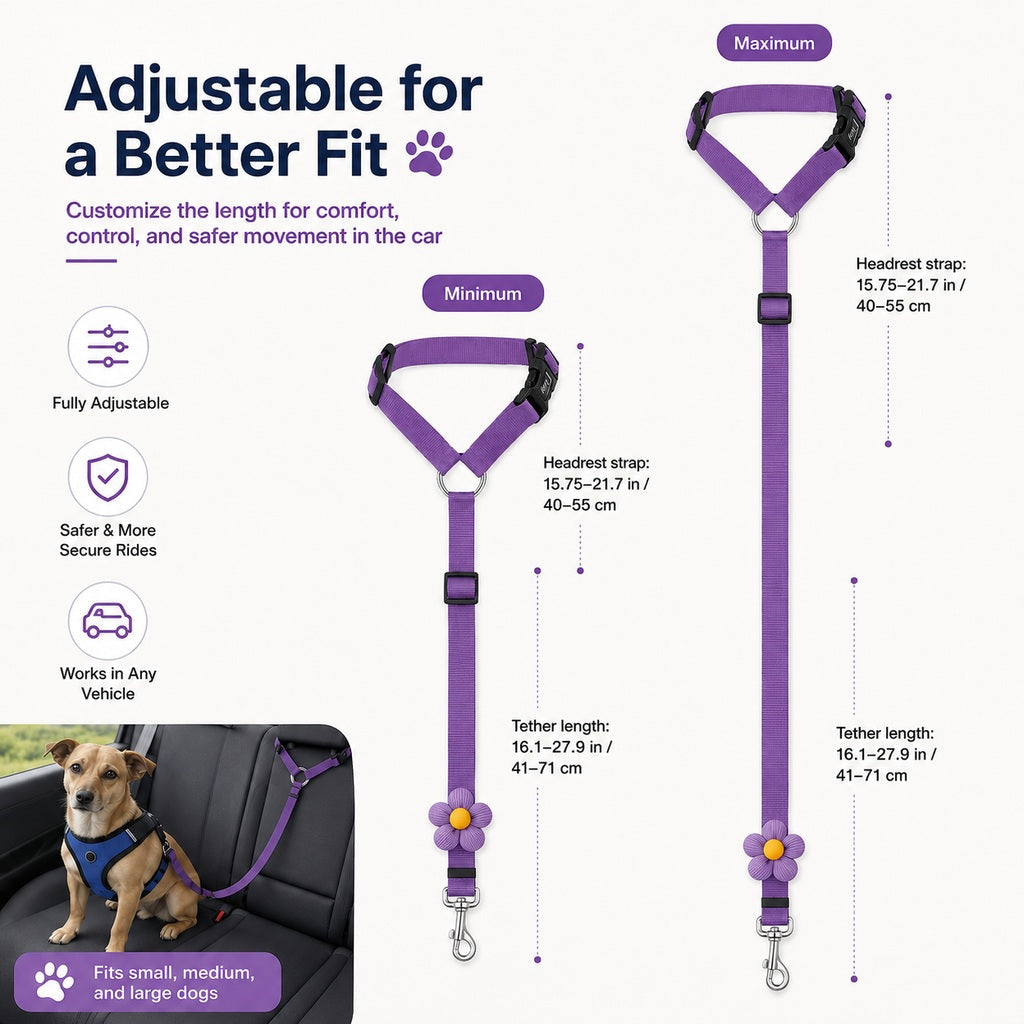 Ortekor Adjustable Dog Car Seat Belt for Back Seat Travel - Helps Keep Pets Secure & Reduce Driver Distraction