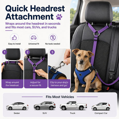 Ortekor Adjustable Dog Car Seat Belt for Back Seat Travel - Helps Keep Pets Secure & Reduce Driver Distraction