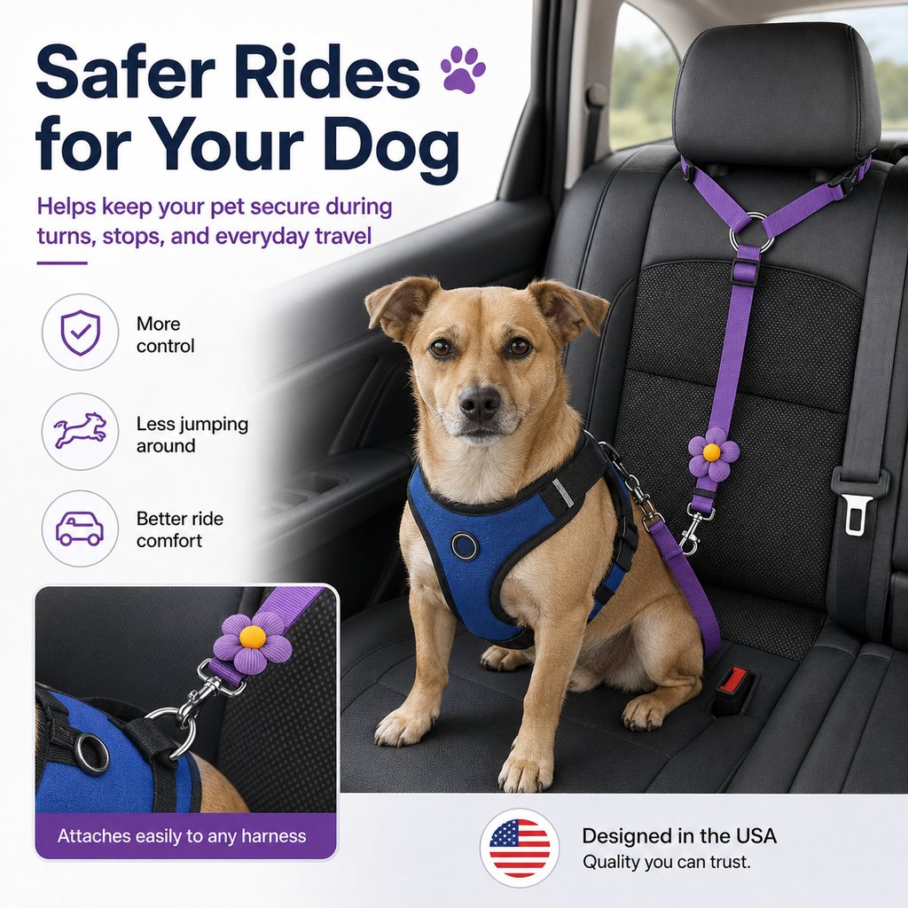 Ortekor Adjustable Dog Car Seat Belt for Back Seat Travel - Helps Keep Pets Secure & Reduce Driver Distraction