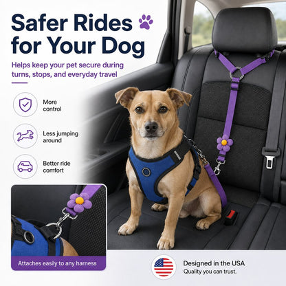 Ortekor Adjustable Dog Car Seat Belt for Back Seat Travel - Helps Keep Pets Secure & Reduce Driver Distraction