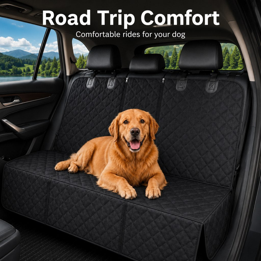 Ortekor Waterproof Dog Car Back Seat Cover for Road Trips - Protects from Mud, Fur & Scratches
