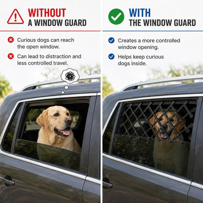 Ortekor Expandable Dog Car Window Guard for Car Rides - Adjustable Rear Window Barrier for Curious Dogs