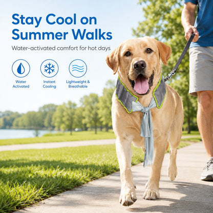 Ortekor Dog Cooling Neck Wrap for Summer Walks, Hiking & Beach Days – Water-Activated Cooling Collar Scarf for Hot Weather Comfort