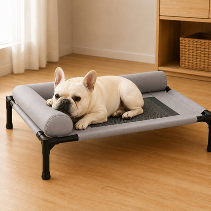Ortekor French Bulldog Elevated Dog Cot for All-Season Indoor Naps - Breathable Raised Pet Bed with Soft Bolsters for Cooler Rest & Easy Cleaning