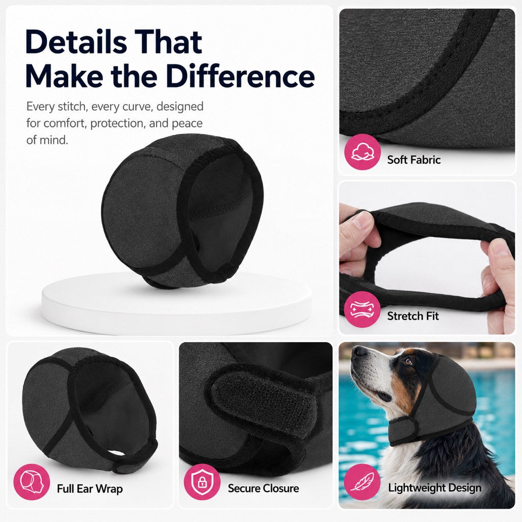Ortekor Dog Ear Cover for Swimming, Bath Time & Loud Noise Comfort - Soft Calming Ear Muff to Help Keep Water & Debris Out