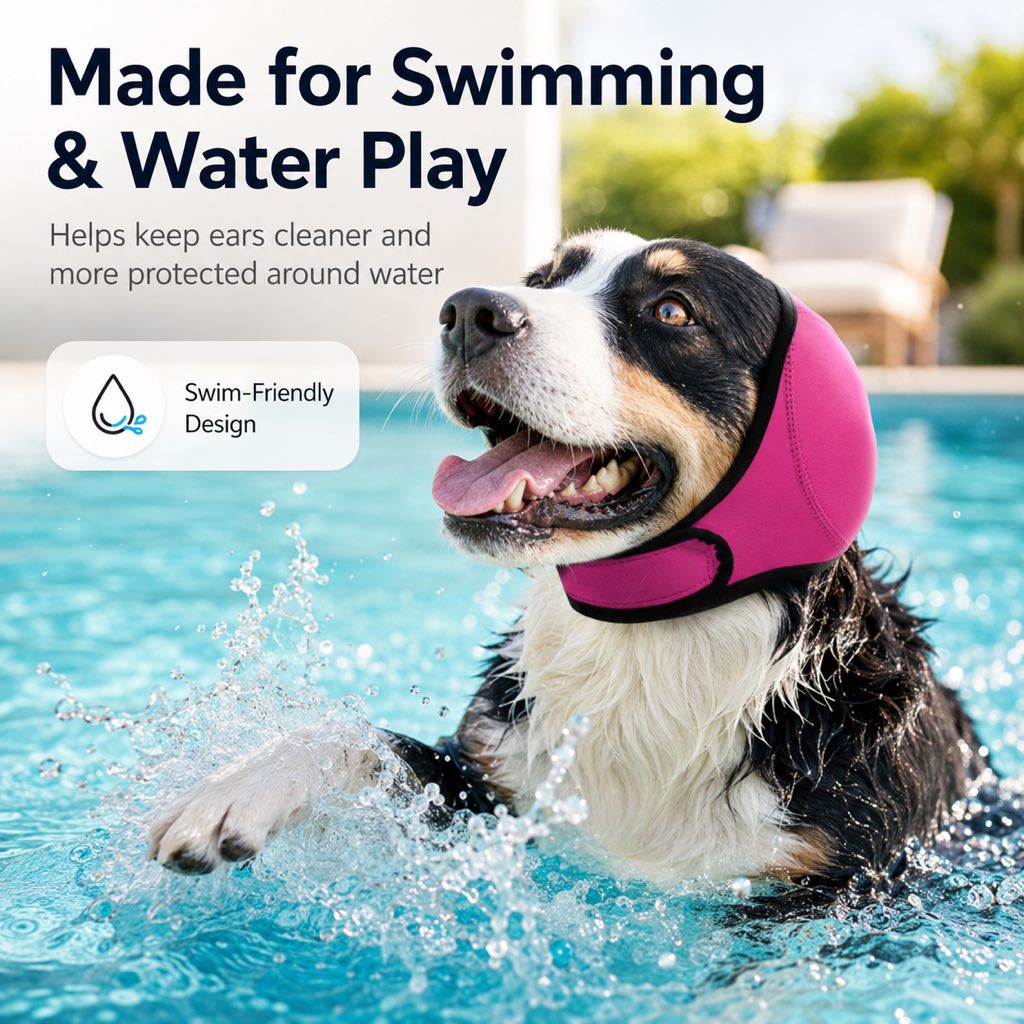 Ortekor Dog Ear Cover for Swimming, Bath Time & Loud Noise Comfort - Soft Calming Ear Muff to Help Keep Water & Debris Out