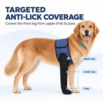 Ortekor Dog Front Leg Support Brace for At-Home Recovery & Anti-Lick Protection - Full-Length Sleeve with Paw Cover