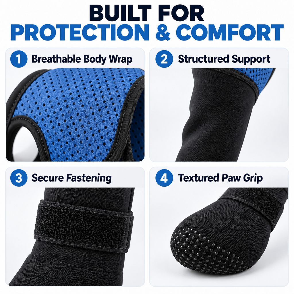 Ortekor Dog Front Leg Support Brace for At-Home Recovery & Anti-Lick Protection - Full-Length Sleeve with Paw Cover