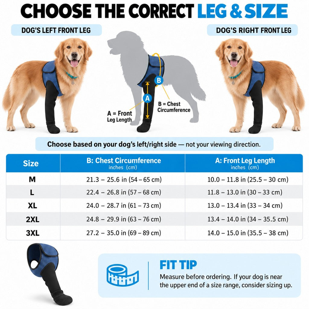 Ortekor Dog Front Leg Support Brace for At-Home Recovery & Anti-Lick Protection - Full-Length Sleeve with Paw Cover