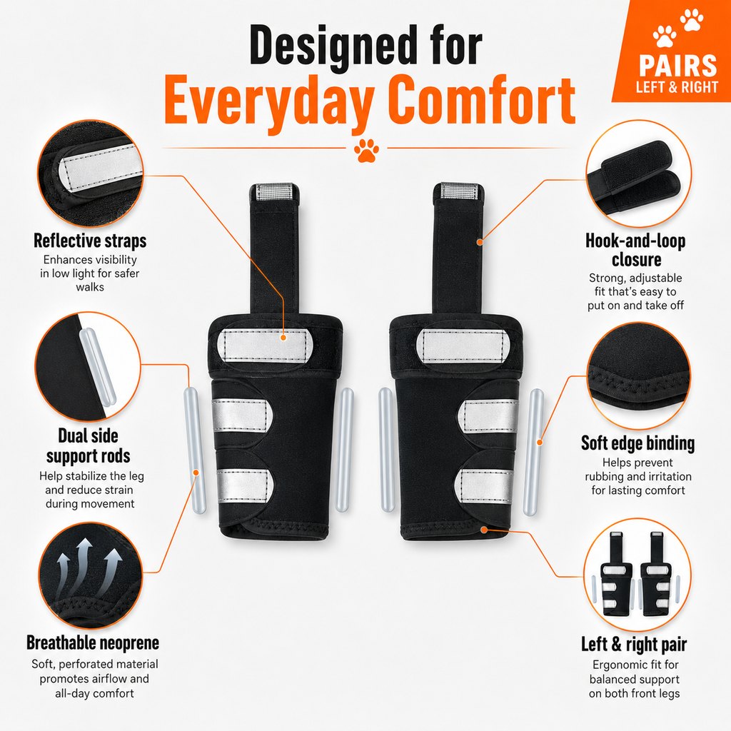 Ortekor Dog Front Leg Brace for Weak or Injured Legs - Adjustable Support for Stability, Recovery & Daily Walking Comfort