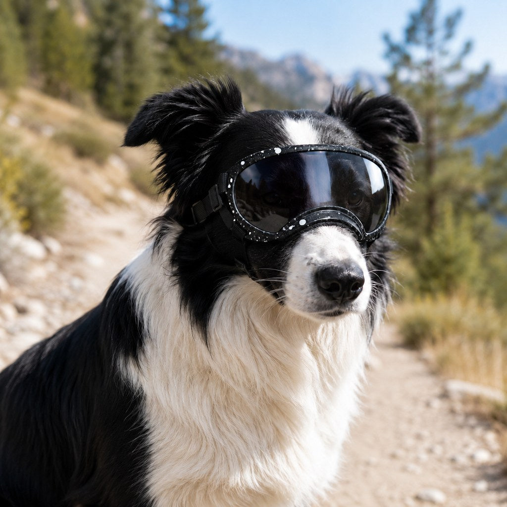 Ortekor Photochromic Dog Goggles for Hiking & Car Rides - Adjustable Wind, Dust & Debris Coverage