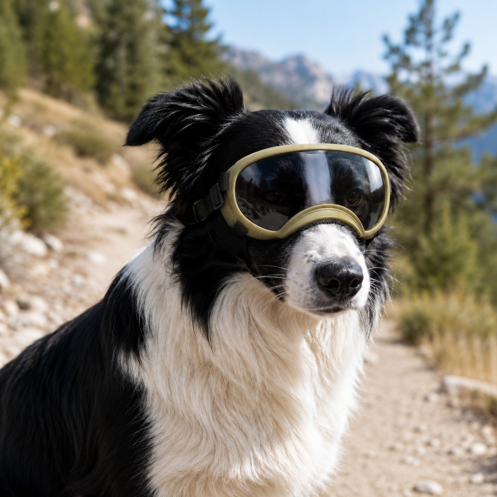 Ortekor Photochromic Dog Goggles for Hiking & Car Rides - Adjustable Wind, Dust & Debris Coverage