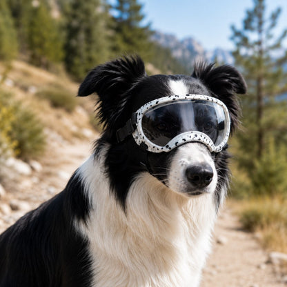 Ortekor Photochromic Dog Goggles for Hiking & Car Rides - Adjustable Wind, Dust & Debris Coverage