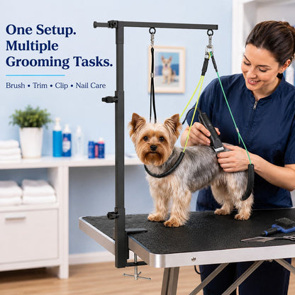 Ortekor Clamp-On Pet Grooming Arm for Bathing & Trimming, Foldable Dual Support Holder for Small & Medium Dogs