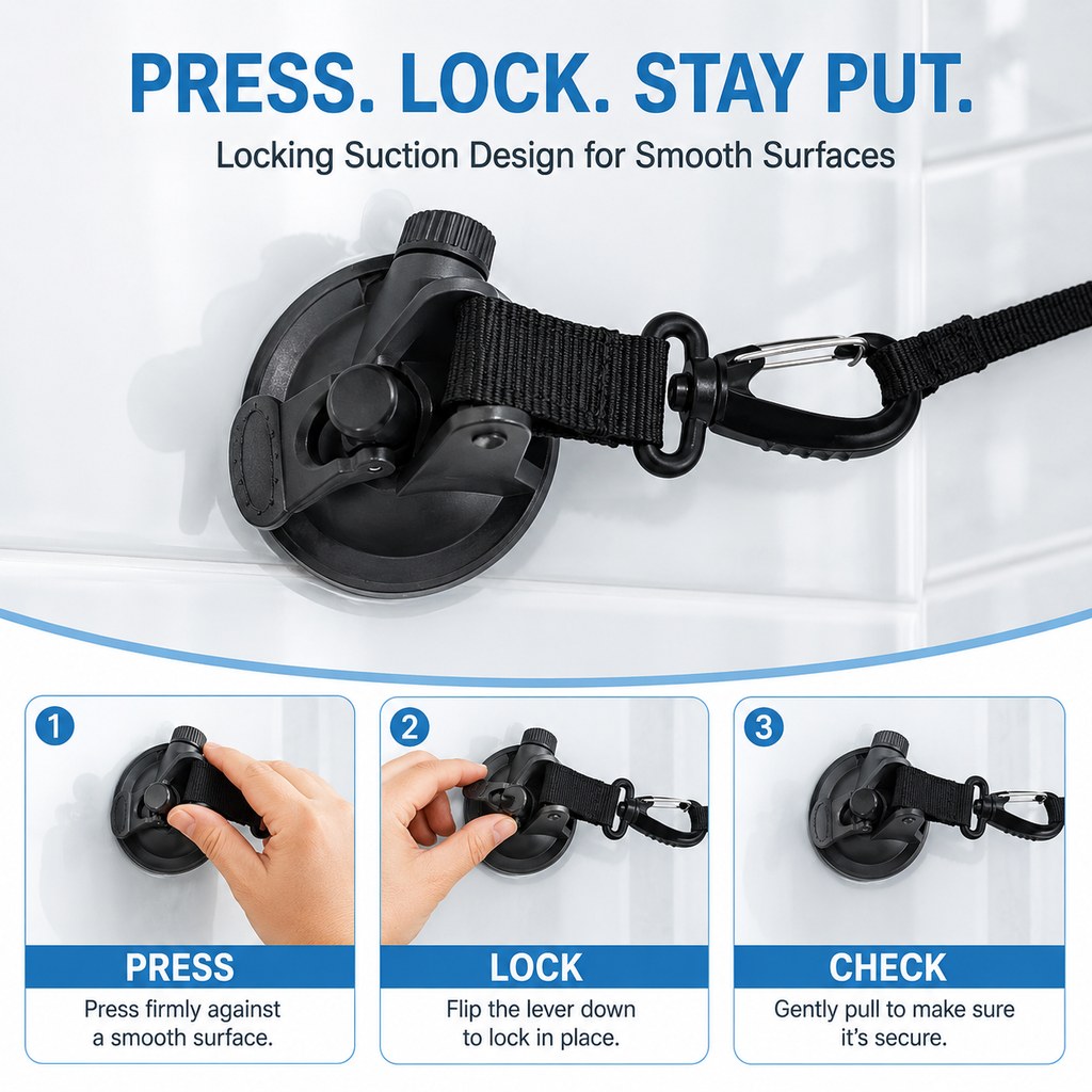 Ortekor Hands-Free Dog Bathing & Grooming Suction Cup Tether - Less Chasing, Easier At-Home Grooming