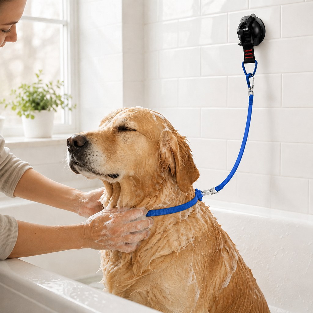 Ortekor Hands-Free Dog Bathing & Grooming Suction Cup Tether - Less Chasing, Easier At-Home Grooming