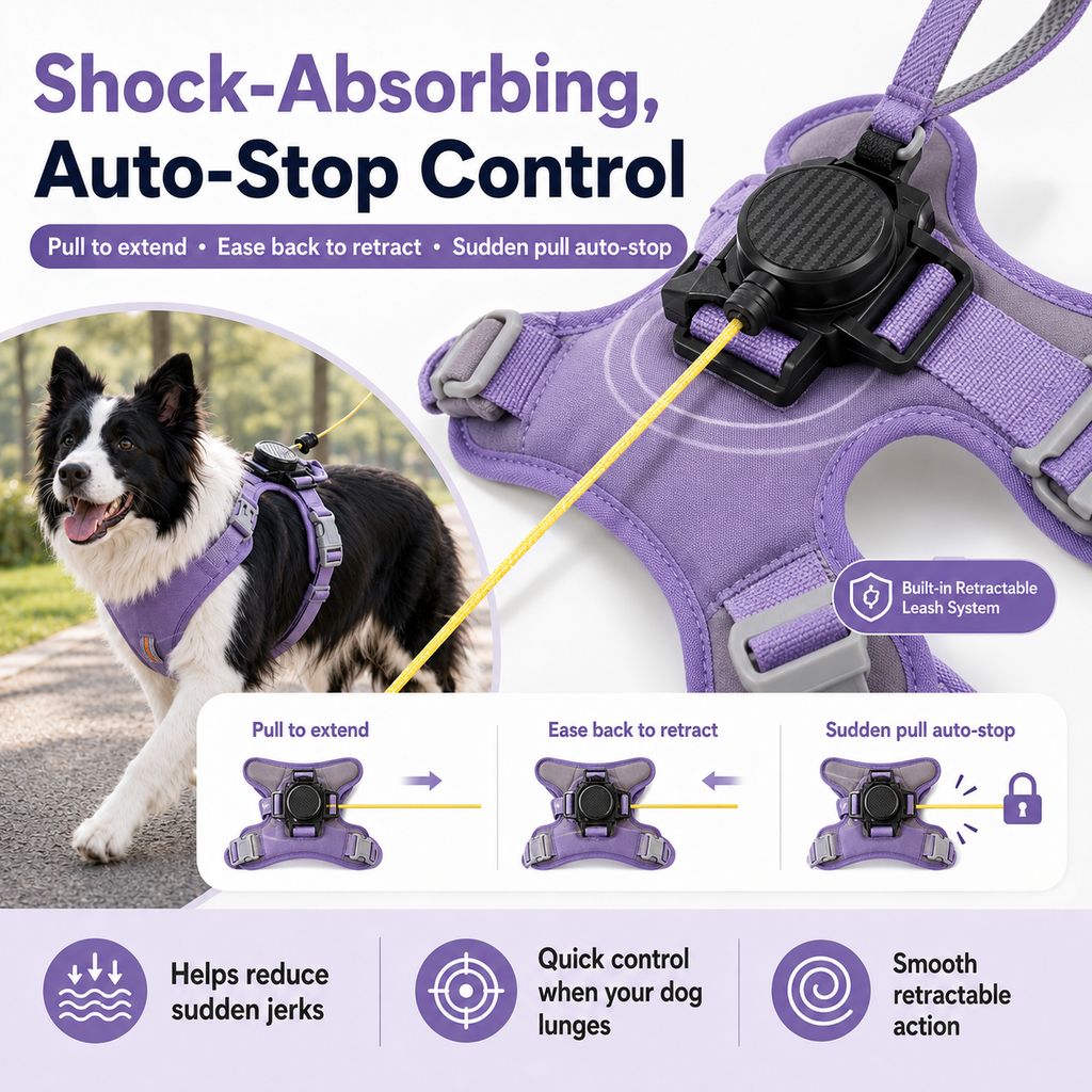 Ortekor 2-in-1 No Pull Dog Harness with Built-in Retractable Leash - Safe & Comfortable Control for Daily Walks & Outdoor Adventures